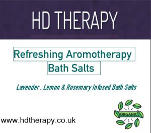 Refreshing aromatherapy magnesium bath salts with organic lavender, lemon, and rosemary essential oils